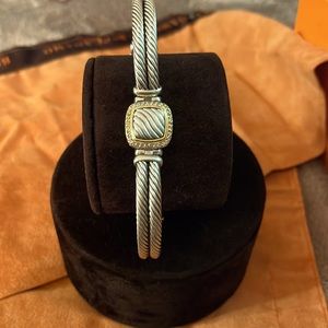 David Yurman diamond sterling 18k gold double cable Albion bracelet